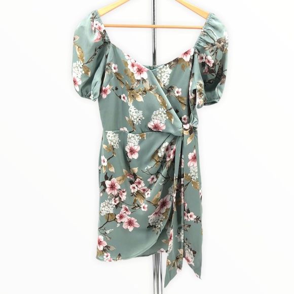 If By Sea Puff Sleeve Mint Floral Side Tie Dress size Small - Picture 3 of 14